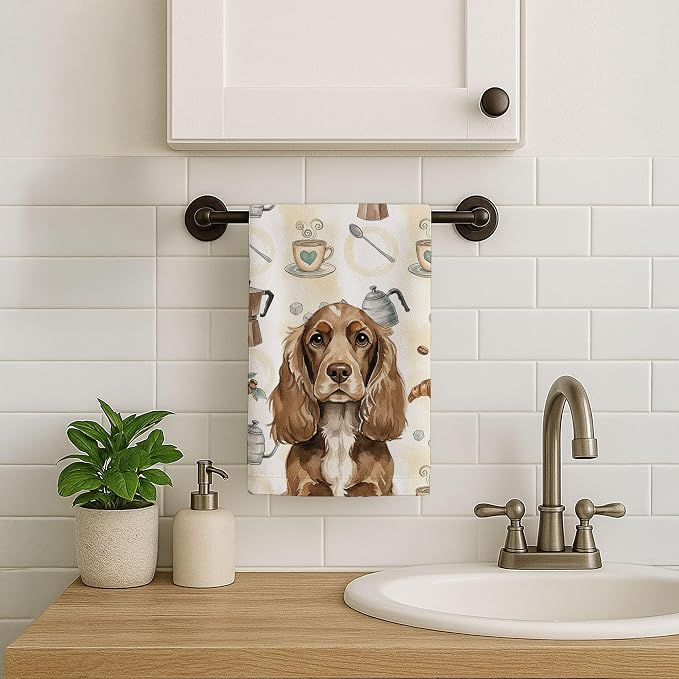 Caroline's Treasures Chocolate Cocker Spaniel Coffee Bar Kitchen Towel Velour - Image 7