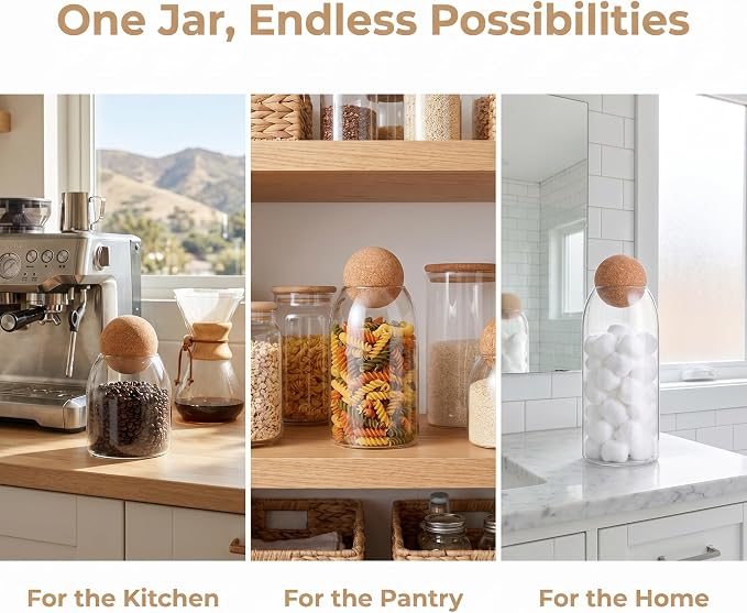 3 Pack Glass Storage Jar with Ball Cork Lid, Cute Decorative Round Glass - Image 5
