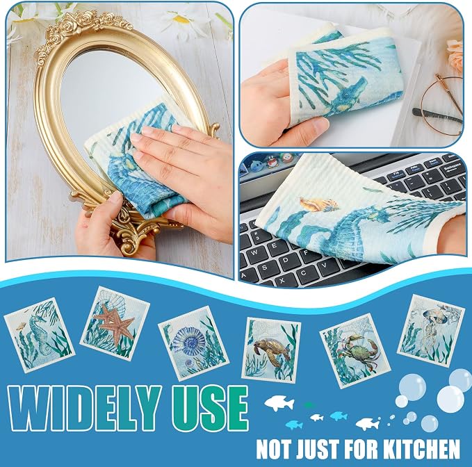 Remagr 6 Pcs Swedish Kitchen Dish Towels Kitchen Cloths Reusable Sponge - Image 3