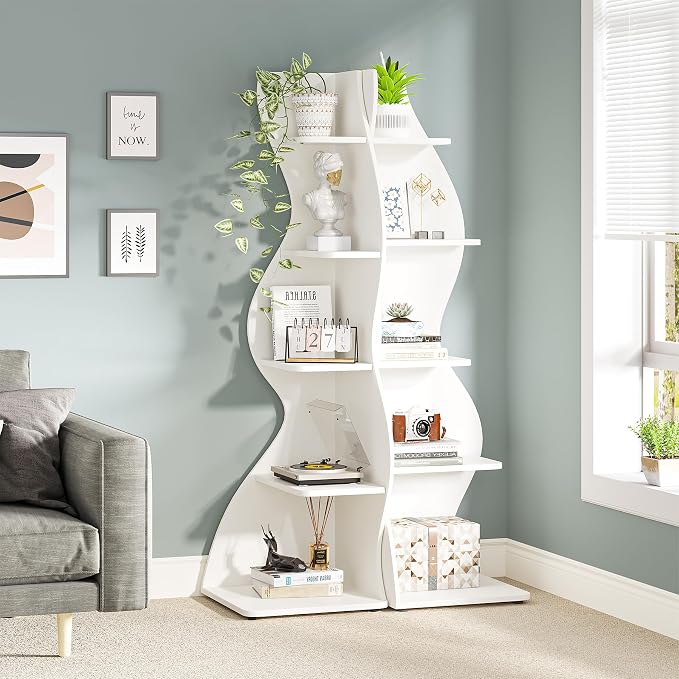 Tribesigns Corner Shelf, Modern 5-Tier Wall Corner Bookshelf, Stylish Corner - Image 6