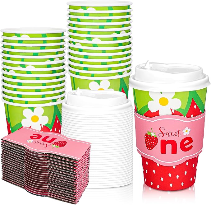 Whaline 50 Set Strawberry Disposable Coffee Cups by Whaline