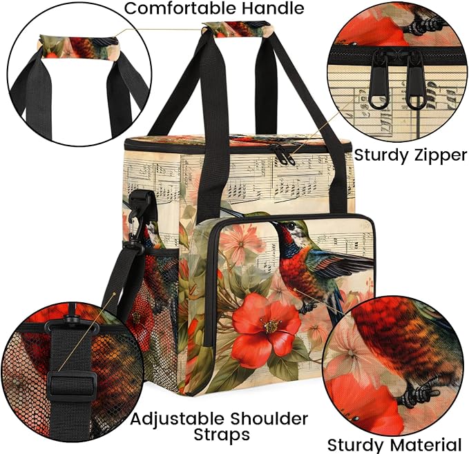 Hummingbird Notes Coffee Maker Carring Bag, Large Insulated Storage Organizer - Image 6