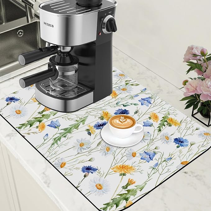 Watercolor Wildflower Dish Drying Mat by Unknown