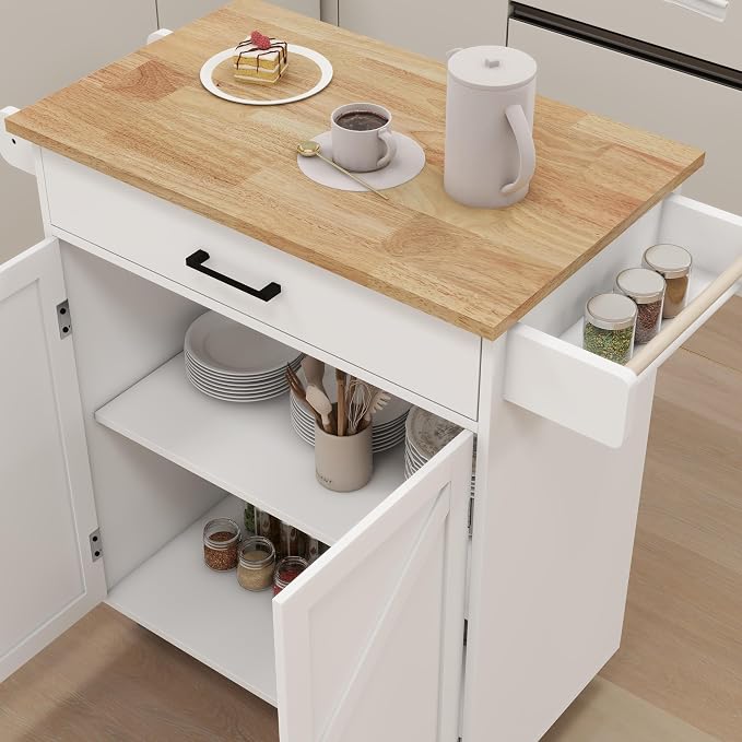 White Kitchen Island on Wheels - Image 5