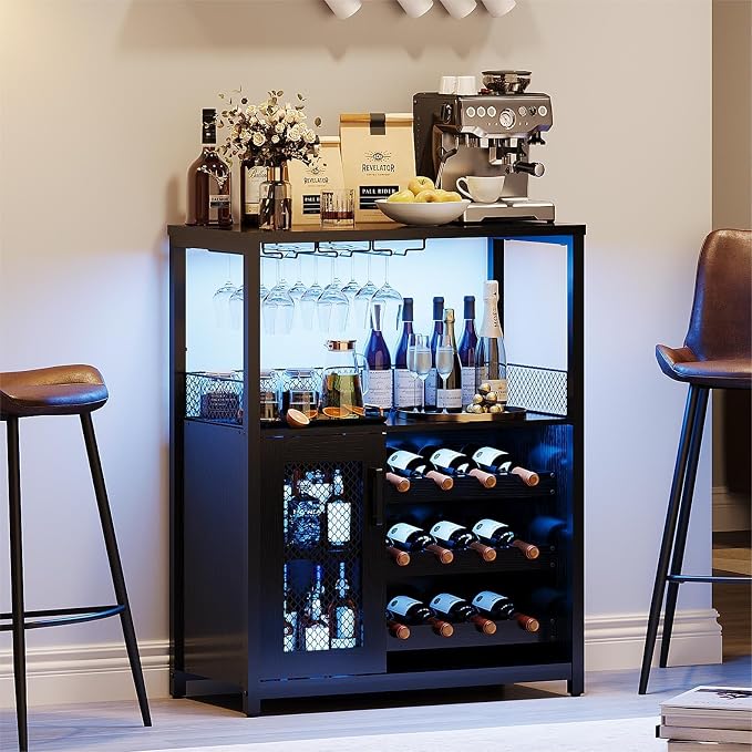 Jojoka LED Lighted 3-Tier Wine Bar Cabinet, Freestanding Sideboard Buffet - Image 9