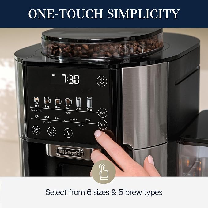 De'Longhi True Brew Drip Coffee Maker, Built in Grinder, Single Serve, 8 oz to - Image 2