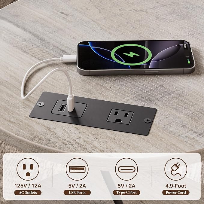 Round Side Table with Power Outlet & USB Ports, 3-Tier End Table with Storage - Image 8