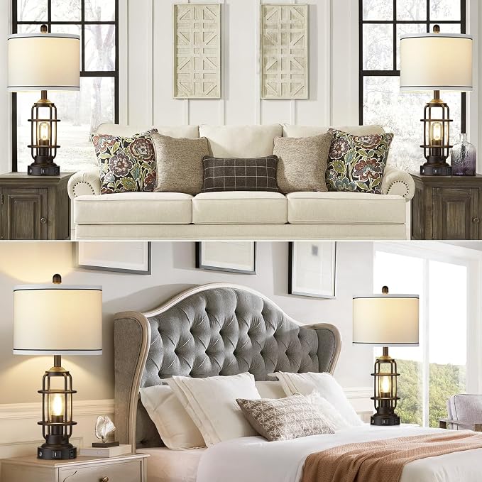Modern Table Lamps Set of 2, Industrial 3-Way Dimmable Bedside Lamp - Image 7