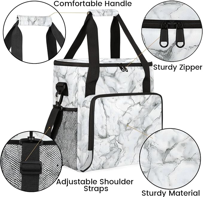 Marble Grey White Coffee Maker Carring Bag, Large Insulated Storage Organizer - Image 6