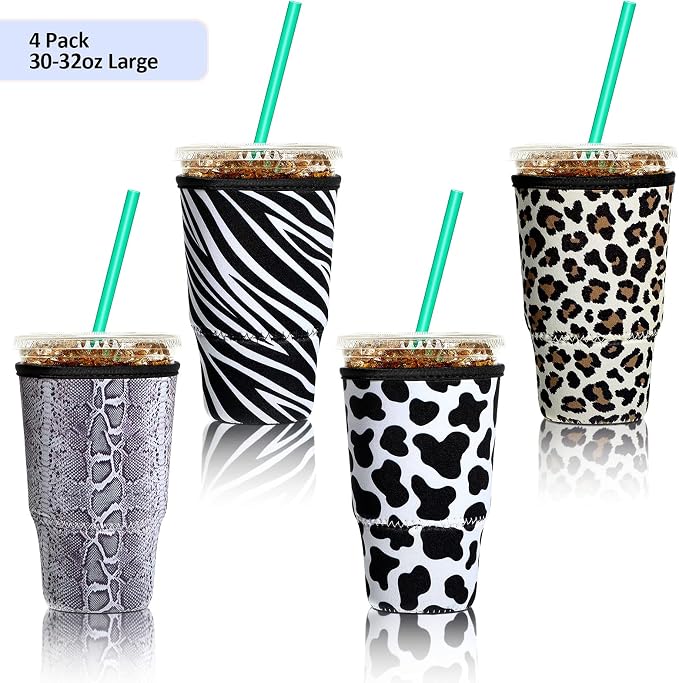 Patelai 4 Pack Reusable Iced Coffee Insulator Sleeve, Neoprene Coffee Cup Holder - Image 2