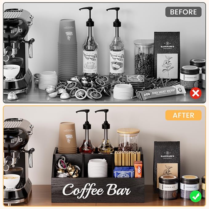 Coffee Station Organizer for Countertop – Wooden Coffee Bar Organizer - Image 6