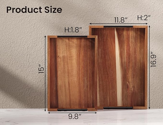 Fibogollo Acacia Wood Set of 2 Serving Tray - Image 6