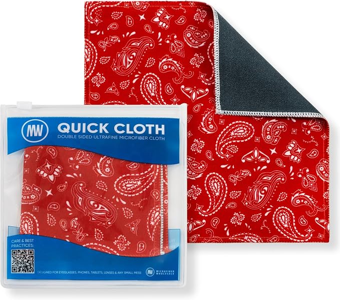 Microfiber Wholesale Quick Cloth Glasses Cleaning Cloths–8x8 Paisley Red 1-Pack by MicrofiberWholesale