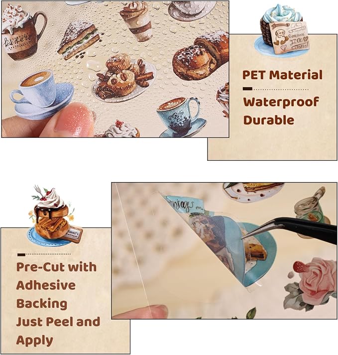 400PCS Food Stickers for Journaling & Scrapbooking – Coffee, Ice Cream & Hotpot - Image 5
