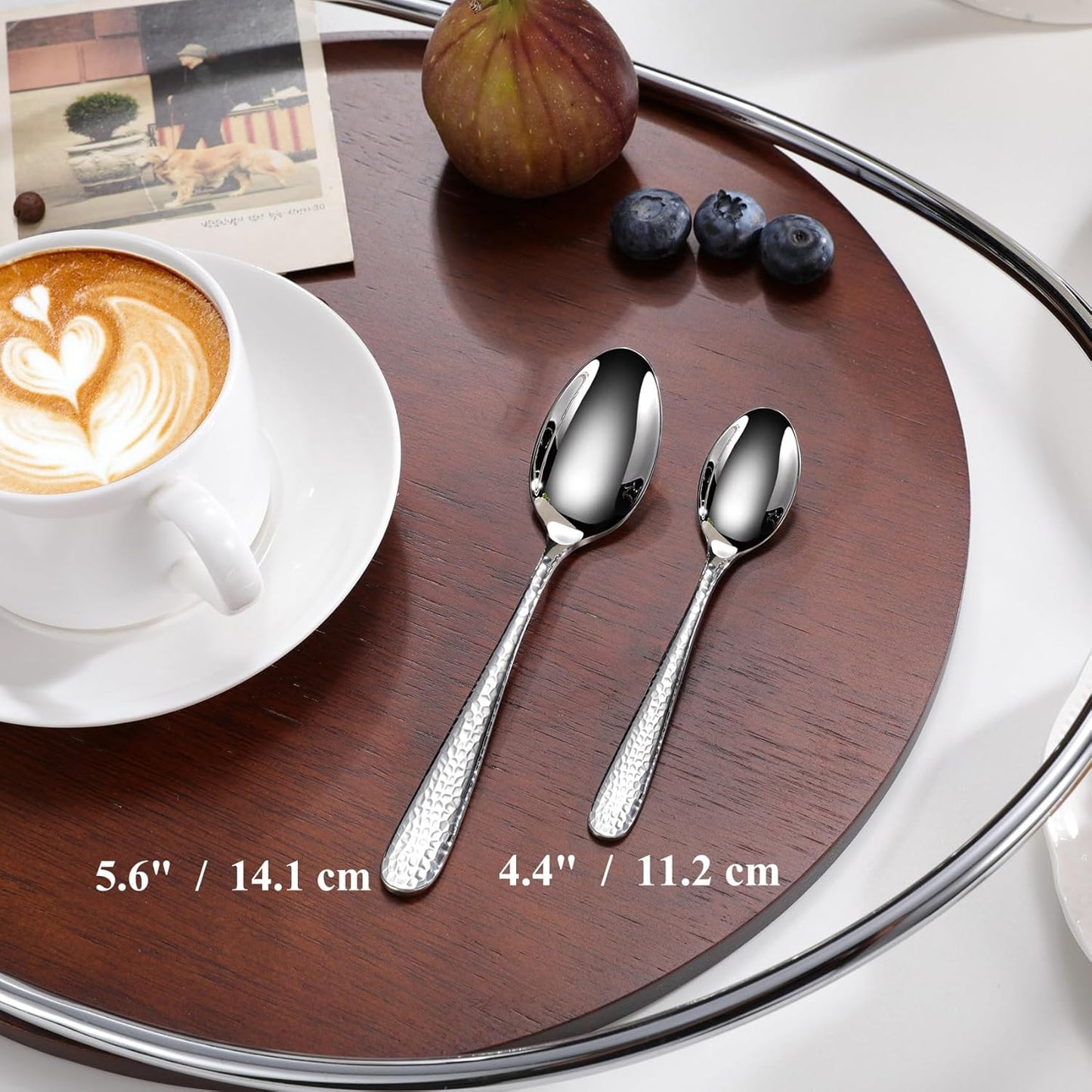 KEAWELL Premium Louise Hammered Demitasse Espresso Spoons: 6-Piece Set, 4.4-Inch Small Size, 18/10 Stainless Steel, Brightly-Mirror polished, Dishwasher Safe (6, 4.4 inches)