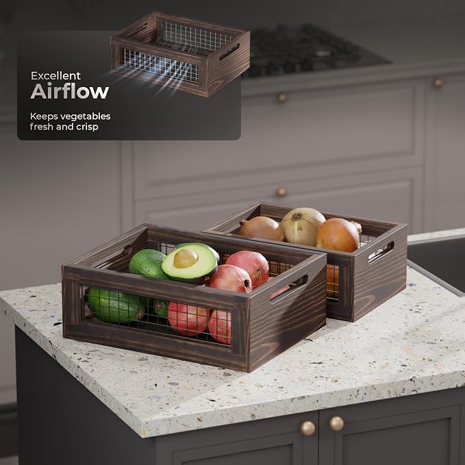 Set of 3 Extra Large Wooden Nesting Countertop Baskets, Rustic Wood Storage - Image 6