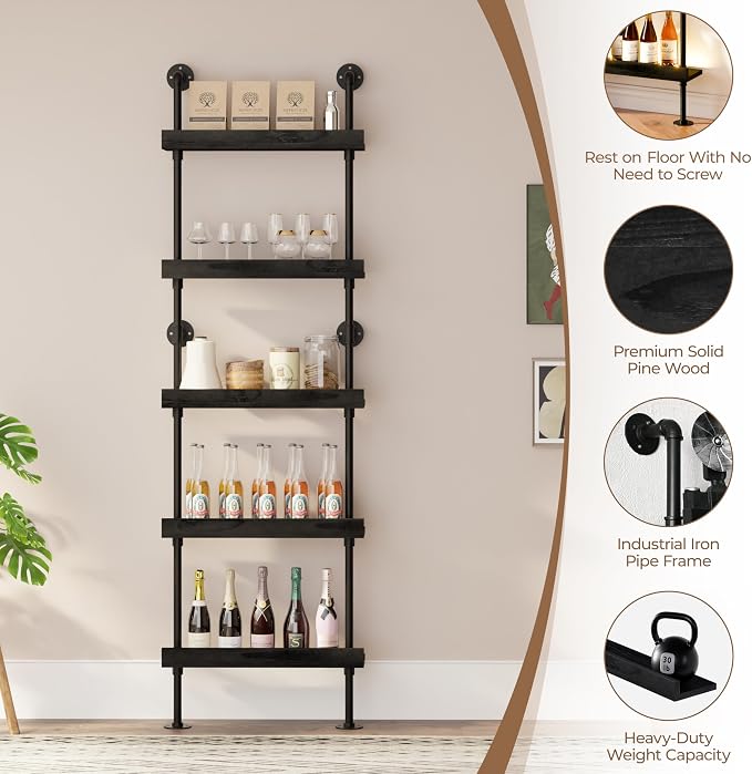 Industrial Wine Rack Wall Mounted, Industrial Pipe Bar Shelf - Image 2