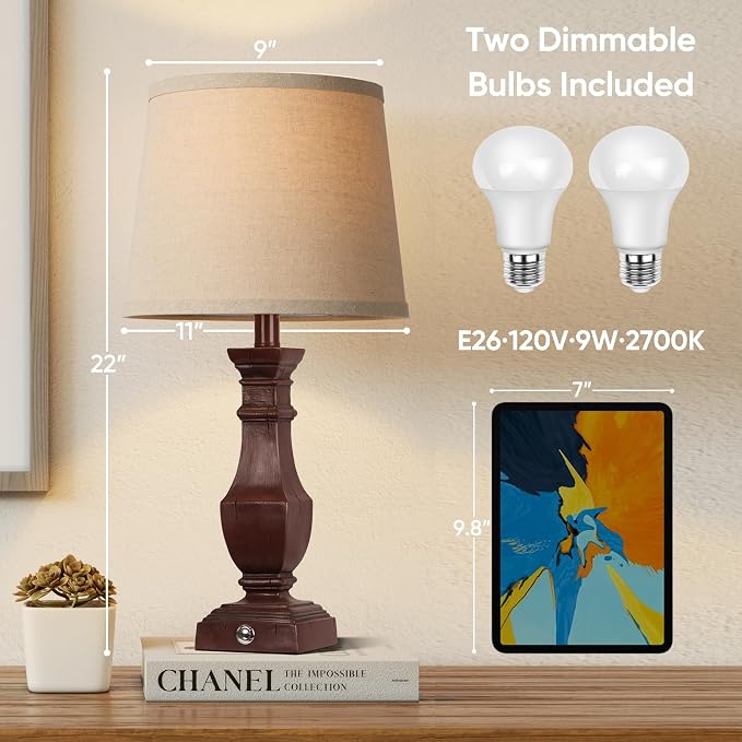 ROTTOGOON Dimmable Table Lamps Set of 2, Rustic Farmhouse Table Lamps - Image 4