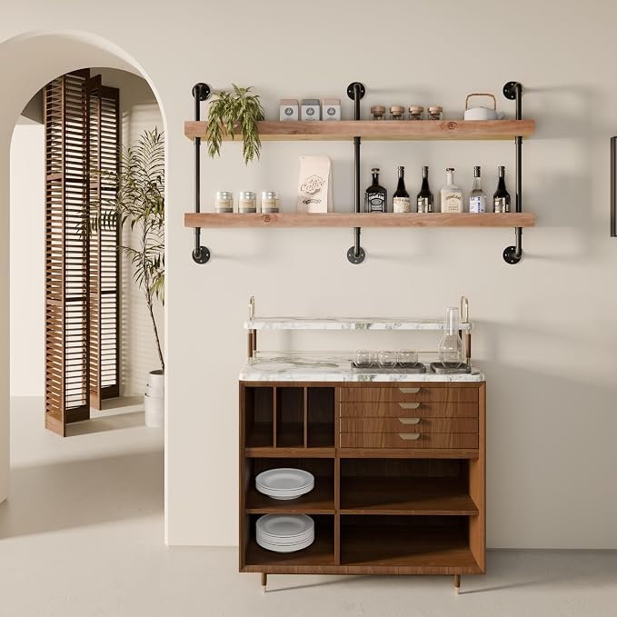 Industrial Wine Rack Wall Mounted, Solid Wood Shelf - Image 6