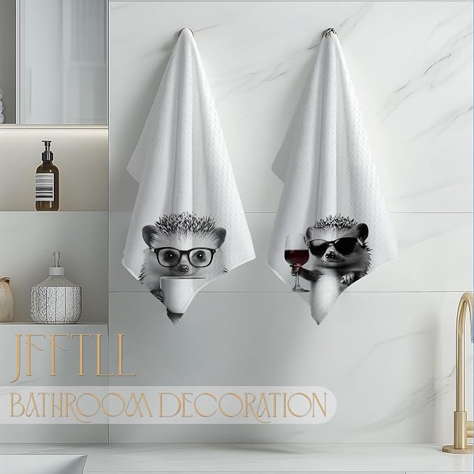 Funny Hedgehog Kitchen Towels Set of 2, Funny Kitchen Decor, Coffee Station - Image 4