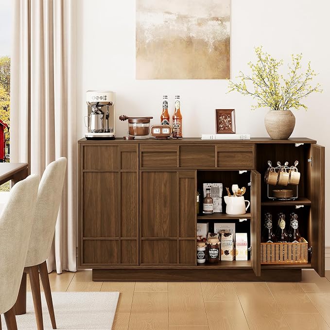 55" Buffet Cabinet with Storage Drawer, Sideboard Buffet Cabinet with Built-in - Image 7
