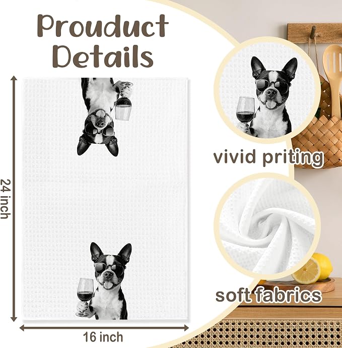 Funny Boston Terrier Kitchen Towels Set of 2, Dog Kitchen Bar Accessories - Image 6