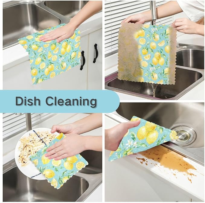 ALAZA Dish Towels Kitchen Cleaning Cloths Yellow Lemon Teal Dish Cloths - Image 2