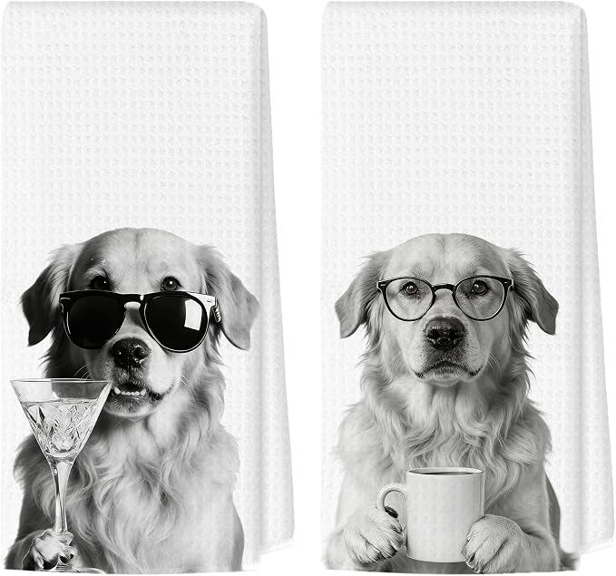 Funny Golden Retriever Kitchen Towels Set of 2, Dog Kitchen Accessories by Unknown
