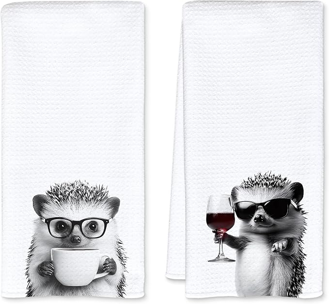 Funny Hedgehog Kitchen Towels Set of 2, Funny Kitchen Decor, Coffee Station by Unknown