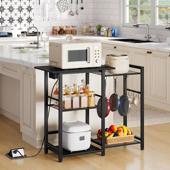 HOOBRO Bakers Rack with Power Outlet, Microwave Stand with Pots Rack, Kitchen - Image 2