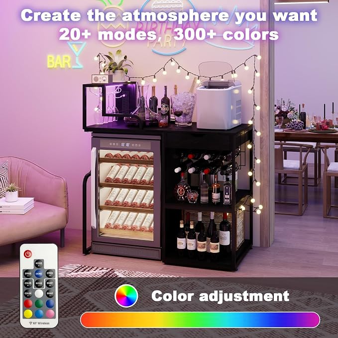 PUNCIA Wine Bar Cabinet with Mini Fridge Space & Outlet Pull-Out Drawer | - Image 6