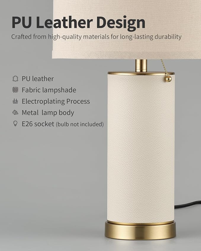 KDG 23.4" White PU Leather Table Lamps - Image 3