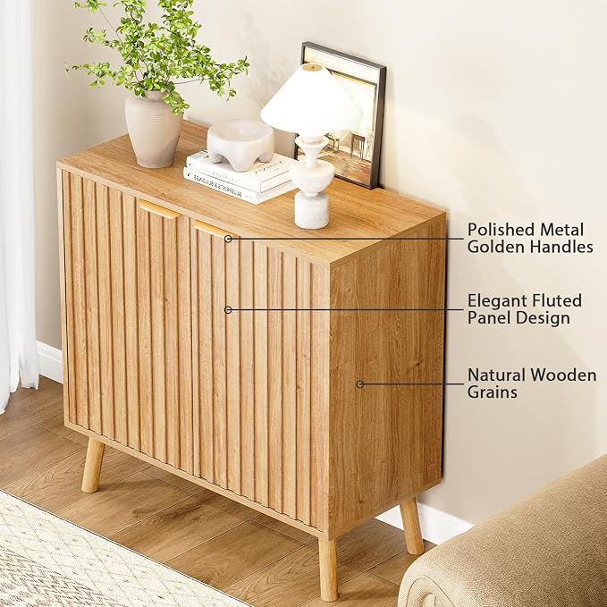 Set of 4 Fluted Storage Cabinet, Buffet Cabinet - Image 6