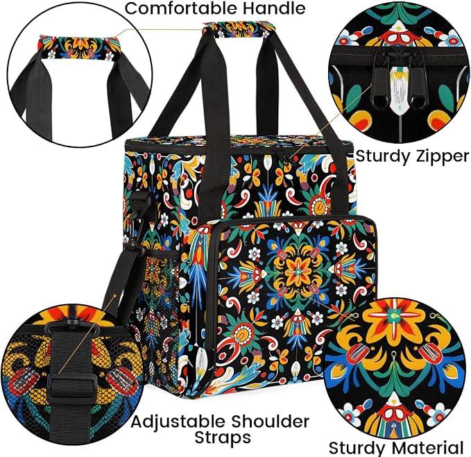 Mexican Boho Flower Floral Coffee Maker Carring Bag, Large Insulated Storage - Image 6