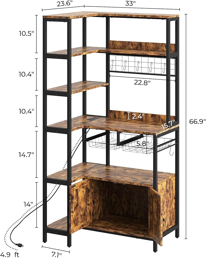 IRONCK Corner Bakers Rack with Power Outlet, Coffee Bar 6 Tier with Storage - Image 2