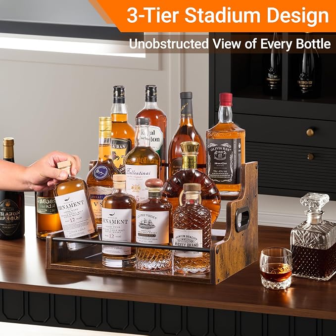 YQBRAO Liquor Bottle Display Shelf, 3-Tier Bar Shelves - Image 2