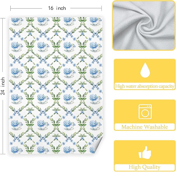 Blue Hydrangea Chinoiserie Floral Butterfly Tea Hand Dish Towels - Image 8