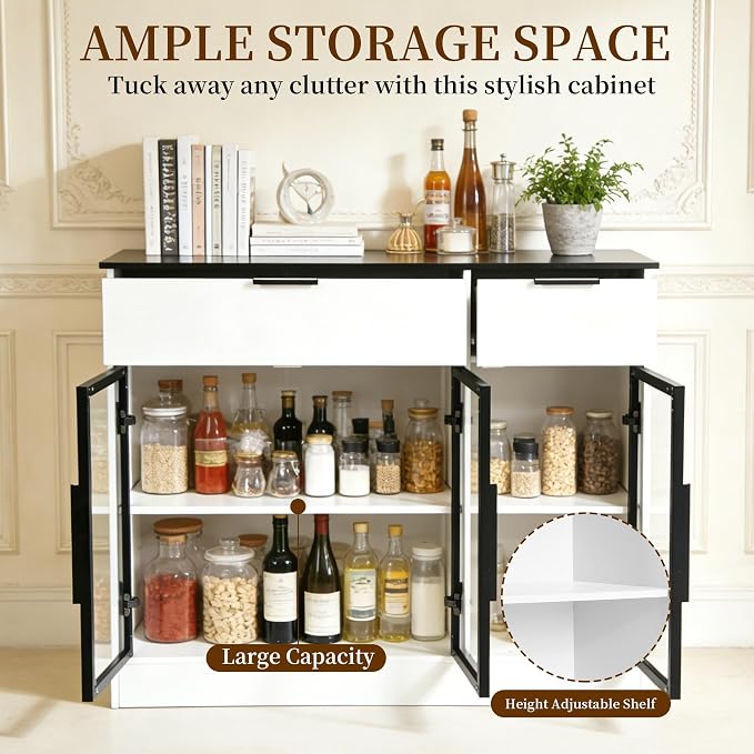 Buffet Cabinet with Drawers, Buffet Storage Cabinet with Transparent Glass Doors - Image 4