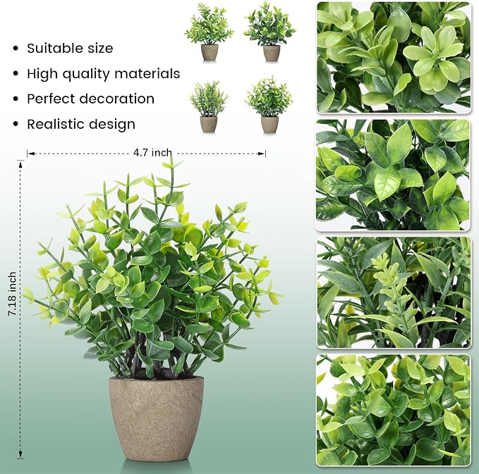 FAVOWREATH 2 Pack Fake Plants Ceramic Mini Artificial Greenery Potted Plants - Image 3