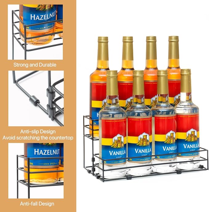 8 Bottles Coffee Syrup Rack Organizer, Coffee Syrup Stand Holder, 2 Tier Coffee - Image 4