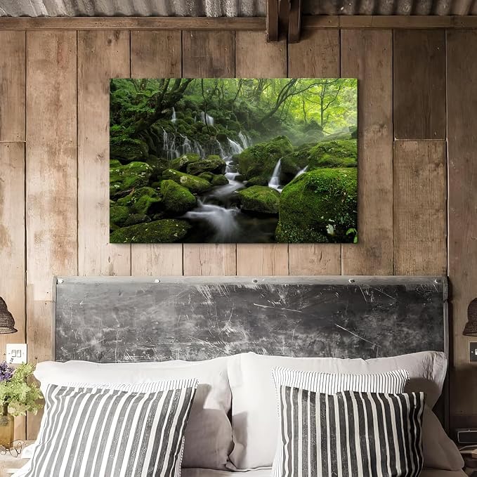 Foggy Forest Canvas Wall Art for Living Room Green Trees Scenery Painting - Image 6