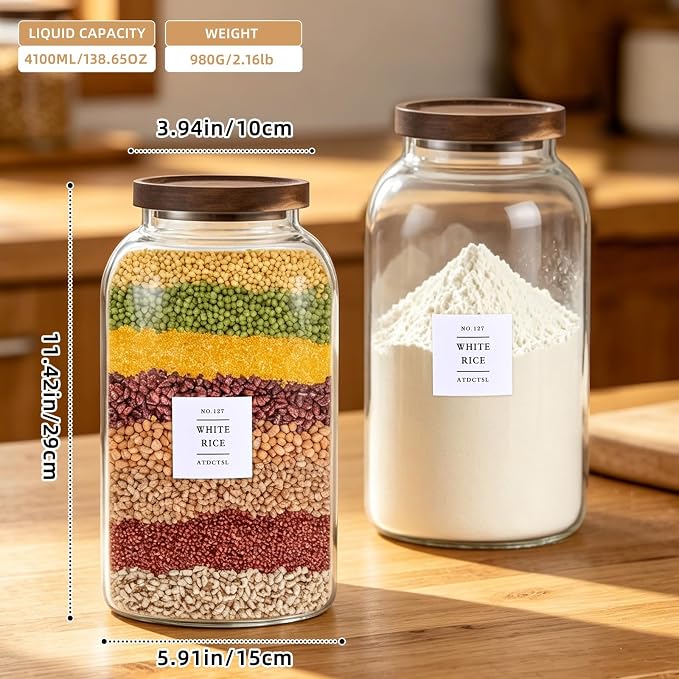 Large Glass Jar with Lid, （1Gallon/4000ML） Airtight Storage Container - Image 3