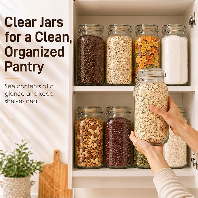 GOSCHE 78oz Glass Jars with Airtight Lids, 3 Pack Square Glass Storage - Image 5