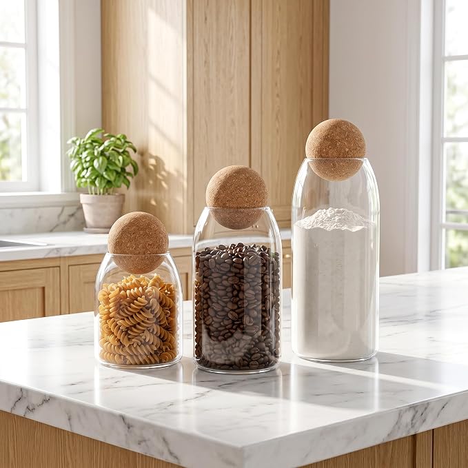 3 Pack Glass Storage Jar with Ball Cork Lid, Cute Decorative Round Glass - Image 6