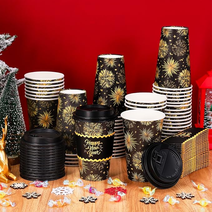 Whaline 50 Pcs 16 Oz Happy New Year Disposable Coffee Cups - Image 4