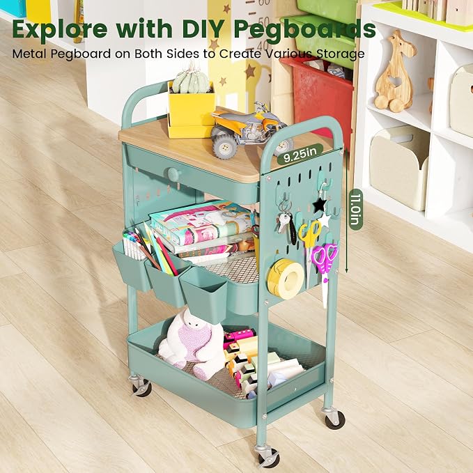 danpinera 3 Tier Rolling Cart, Metal Utility Cart - Image 3