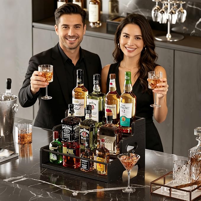 Liquor Bottle Display Shelf, 3-Tier Syrup Rack Coffee Bar Organizer, Countertop - Image 2