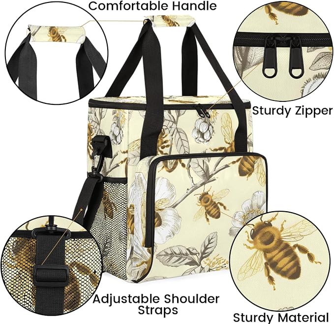 Honey Bee Floral Coffee Maker Carring Bag, Large Insulated Storage Organizer - Image 6