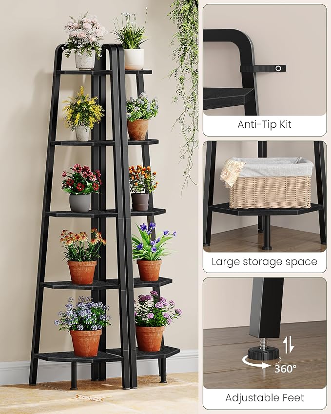 CHOEZON Corner Shelf, 5-Tier Ladder Corner Shelf, Ladder Bookshelf, 59.6" Tall - Image 5