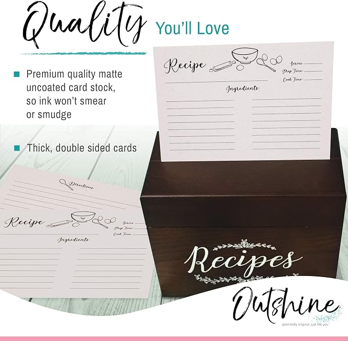 Outshine Recipe Cards| 50 Blank Recipe Cards | Double Sided Thick Card Stock - Image 6